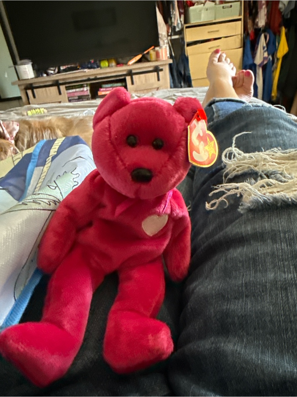 Ty Hot Pink Heart Bear Plush with Tag